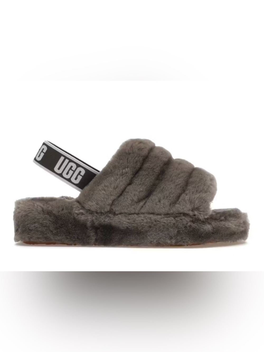 UGG Gray Fluff Yeah Slide with Logo Back Strap